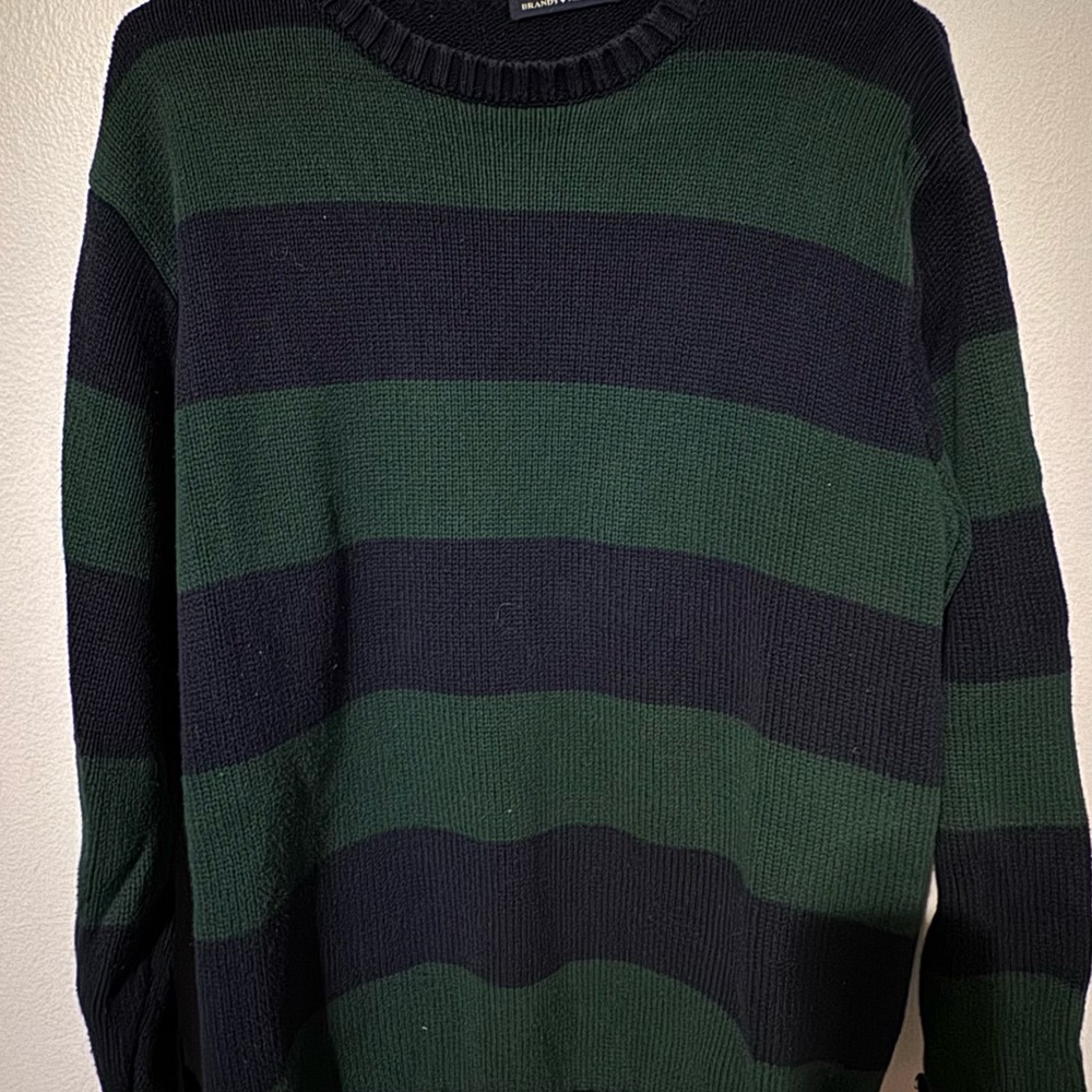 Brandy Melville Girls / Women’s  Green and Navy Striped Sweater ONE SIZE OS
